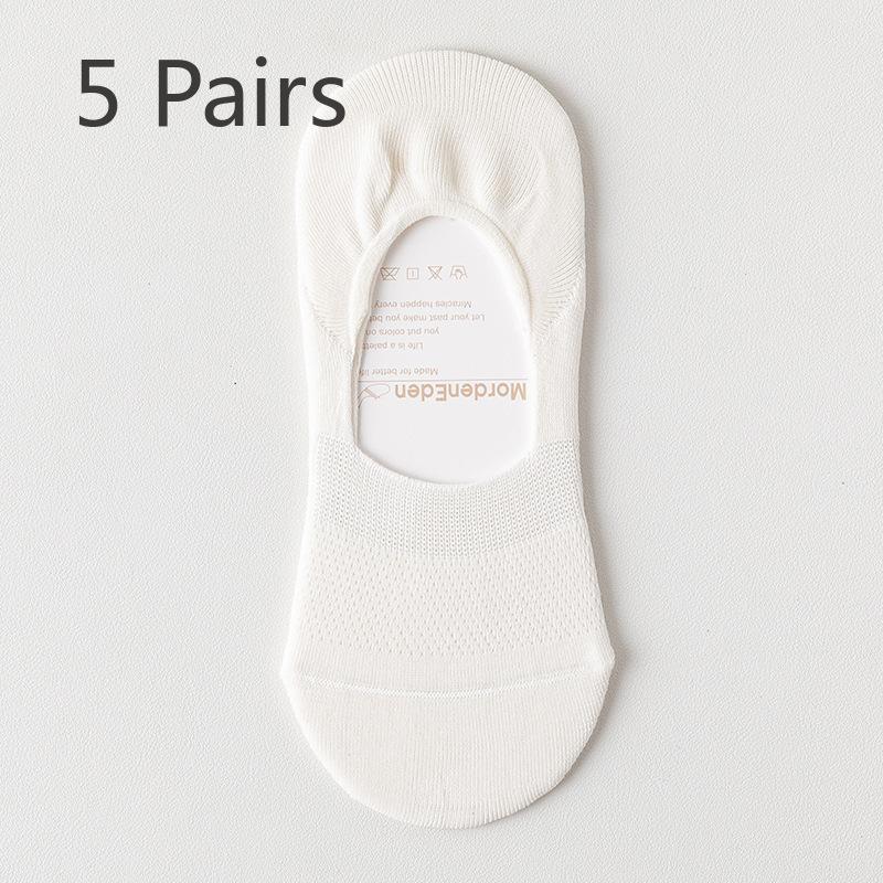 5 Pairs of Women's Spring and Summer Boneless Deodorant Absorbent Invisible Cotton Shallow Mouth Non Slip Socks