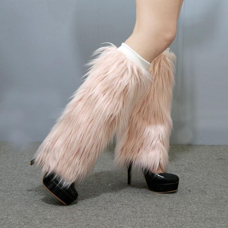Plush Leg Warmers for Women Soft Furry Boot Toppers Ribbed Elastic Top Fuzzy Leg Covers Winter Accessory Party Costume