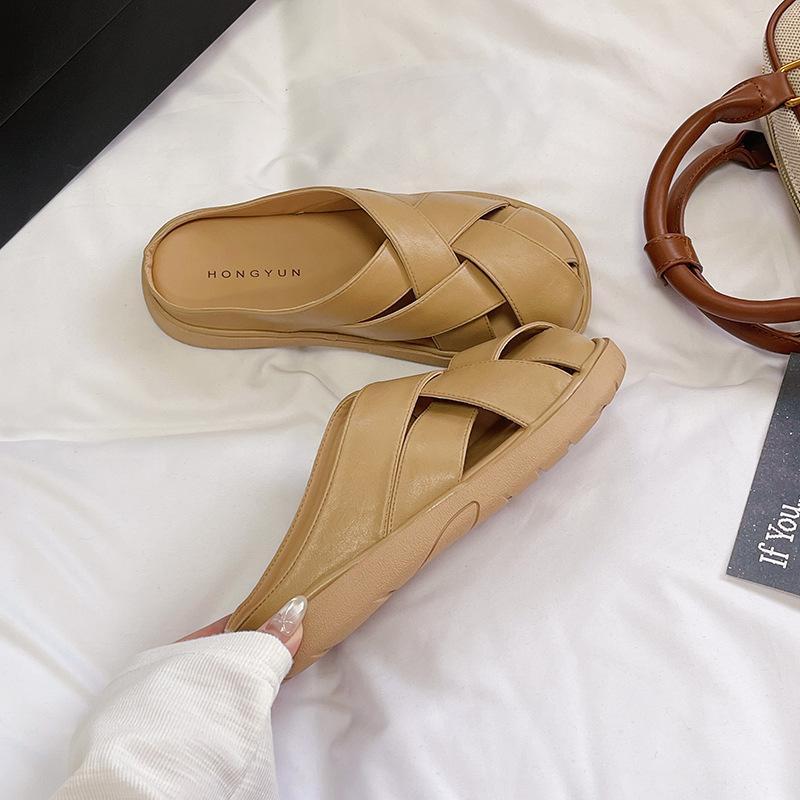 

Плетеные шлепанцы с толстой подошвой и полым верхом, женская уличная обувь, новинка 2025 года, ретро, универсальные, крутые шлепанцы для ленивых 40 жёлтый