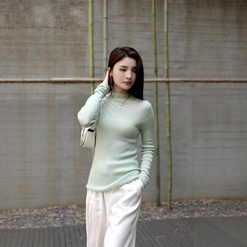 Extended semi-turtleneck wool sweater women's 0 full wool seamless integrated knitted backing soft waxy fleece autumn top new