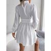 Spring and Summer Sexy Hollow Out A-line Party Short Dress Slim Waist Casual Turtleneck Long Sleeve Evening Dress Streetwear Solid Color Clothing