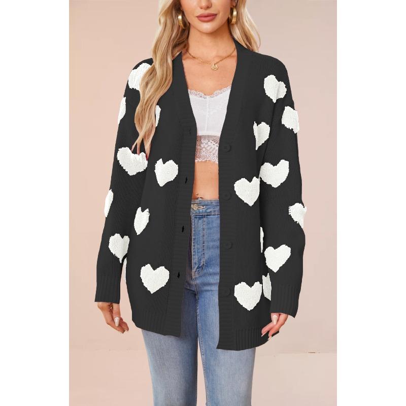 Women's Fashion Casual Fall Winter Love Letter Print Long Sleeve V-Neck Tops Women's Clothing Woolen Knitwear Sweaters