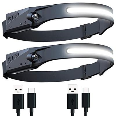 [Set of 2] Rechargeable LED Headlamp with USB Dual Light Source, 5 Lighting Modes, Ultra-Lightweight (50g), High Brightness, IPX4 Waterproof and Dustp
