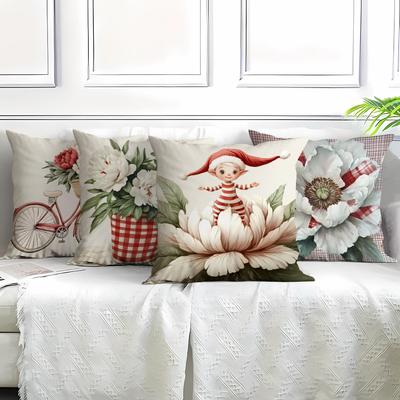 Plant and Flower High-definition Printing Sofa Pillow Cover Christmas Atmosphere Decoration Bay Window Cushion