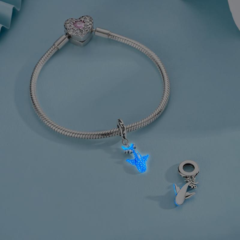 Charms Bead Copper Luminous Whale Shark Dangle Pendant Fit Bangle Bracelet Necklace Diy Jewelry