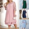 Elegant Plus Size Prom Party Dress Women Loose Midi Mesh See Through Patchwork Leaf Applique Half Sleeve Round Neck Spring Fall Dress