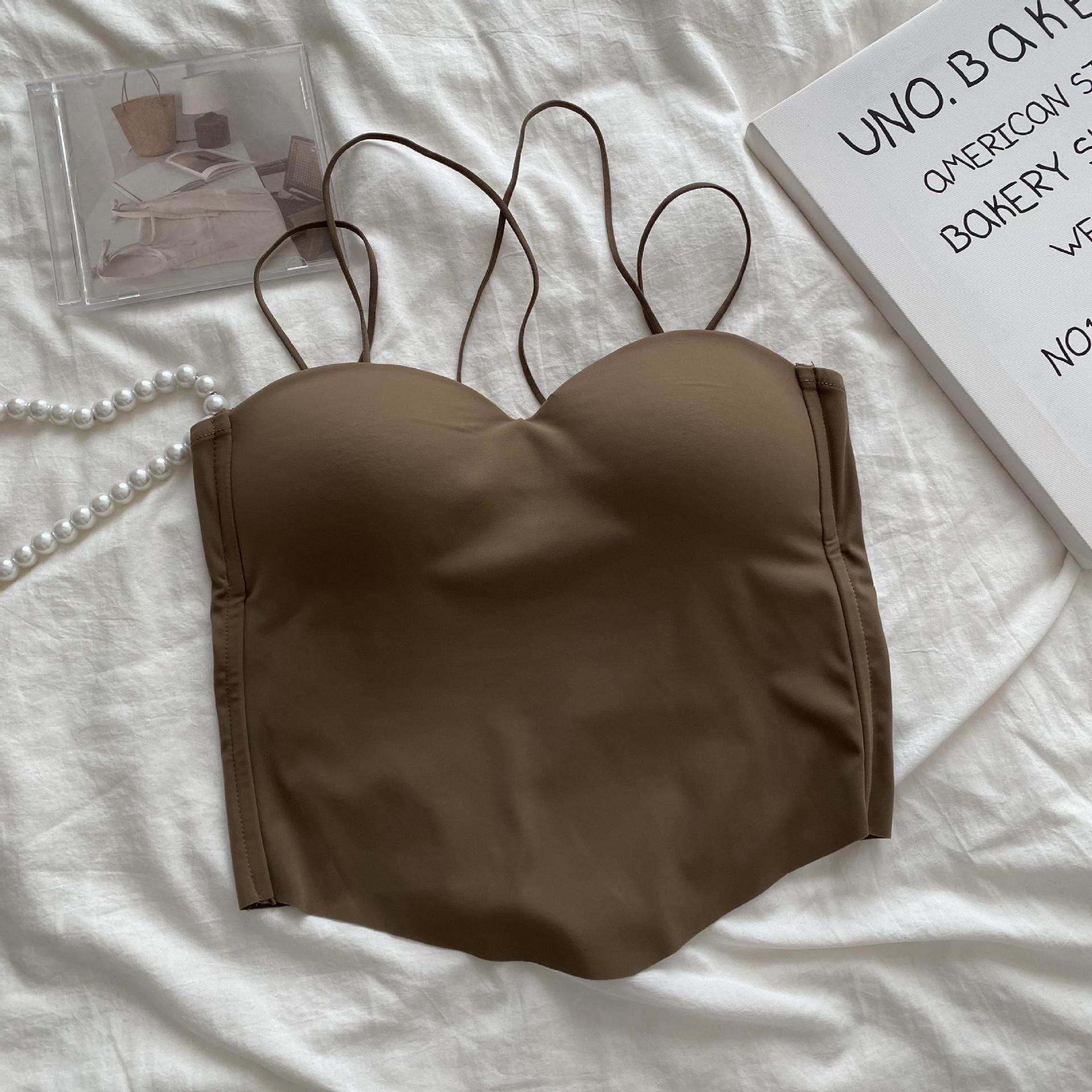 

Весна и лето Ice Silk со спортивным топом на бретельках через шею Женская французская пряная стройная красивая спина с верхней одеждой на груди с облегающим воротником Tide One size