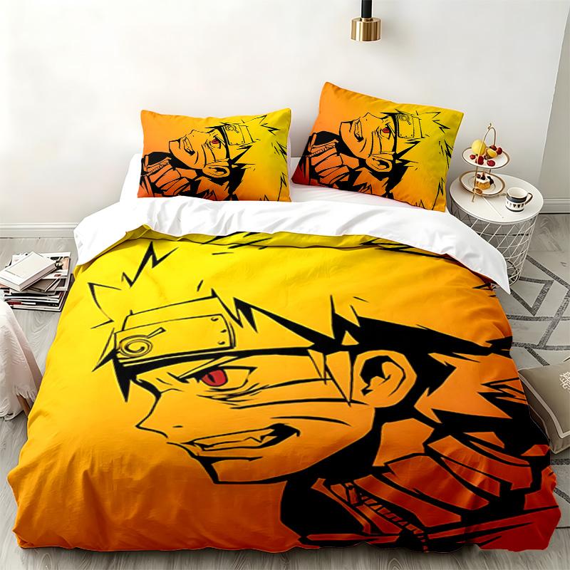 Naruto 3-teiliges Set Perfekt für das Schlafzimmer Bequemes Bettwäsche-Set enthält einen Bettbezug und zwei Kissenbezüge Ideales Geburtstags- oder Weihnachtsgeschenk