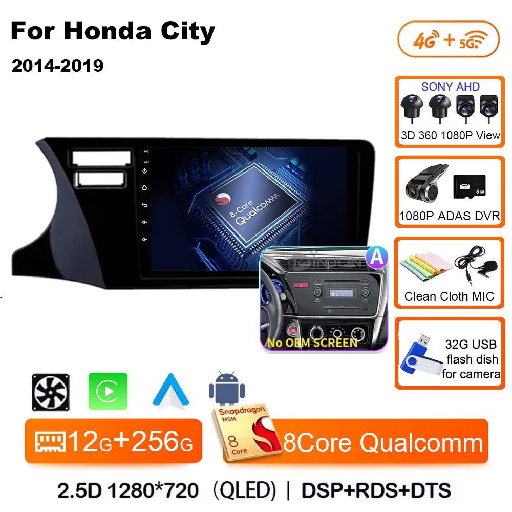 For Honda City 2014 2015 2016 2017 2018 2019 Android 14 Qualcomm Car Radio GPS Navi QLED Screen Car Player WIFI BT 4G Head Unit
