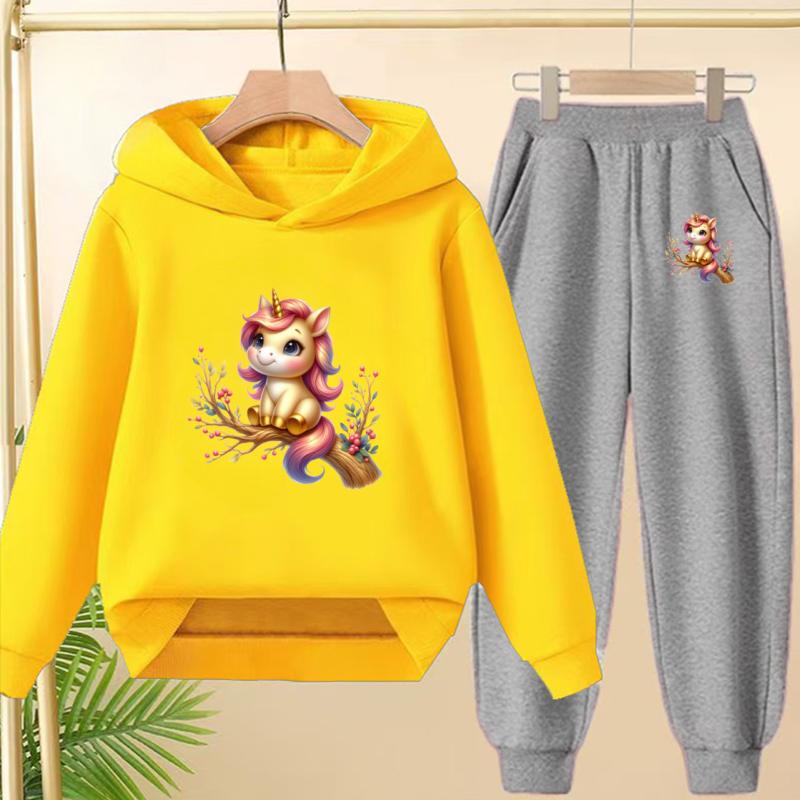 Cute Printed Hooded Sportswear Sets and Casual Sportswear Pants for Autumn and Winter Are Suitable for Boys and Girls Aged 3to12