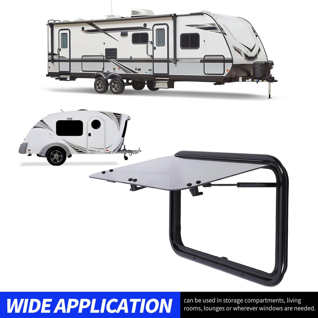 28 X 16 Inch RV Window Aluminum Alloy Frame Tempered Glass Sun Blocking with Hydraulic Support Rod for Trailer Motorhome
