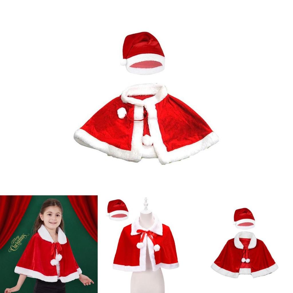 Luxurious Xmas Adult Kid Christmas Velvet Red Cloak With Matching Hat