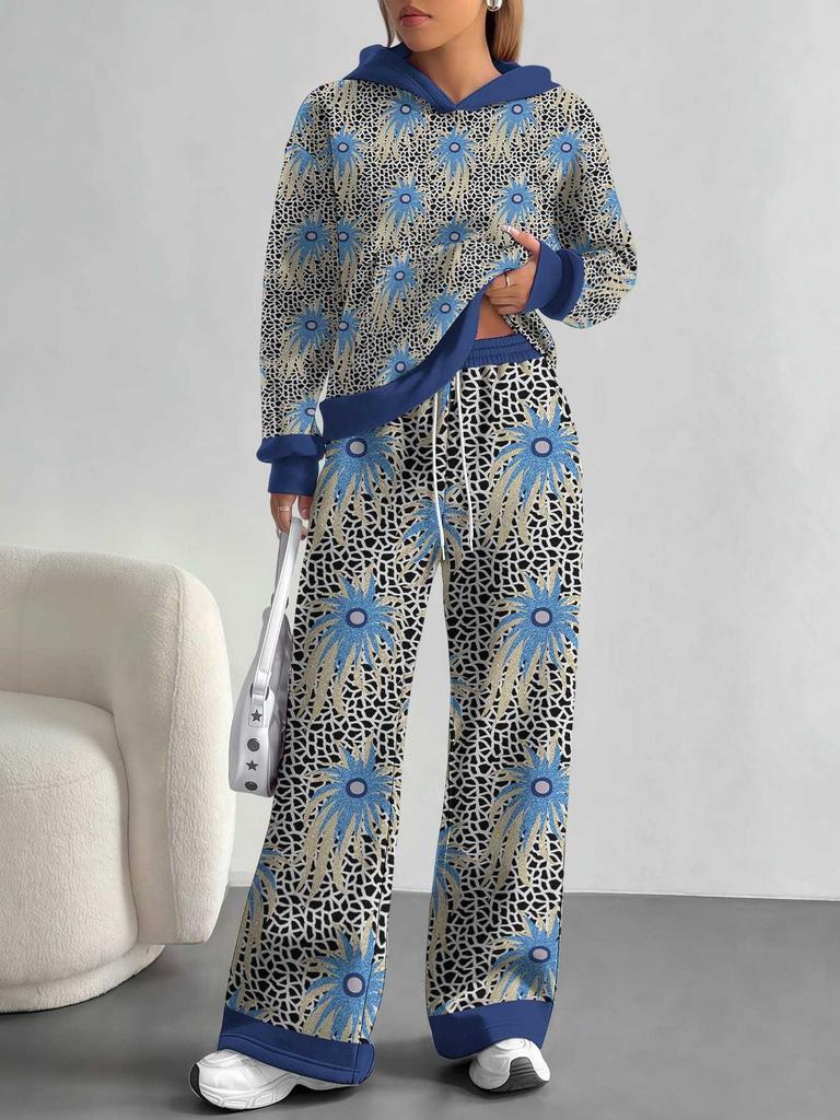 Gradual Change European and American Autumn and Winter Casual Long-sleeved Suit Women's Hooded Sweater Trousers Two-piece Set