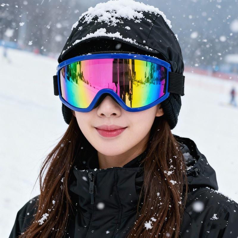 Winter ski goggles for men and women, suitable for those with prescription glasses, large frame with straps, windproof outdoor goggles for cycling
