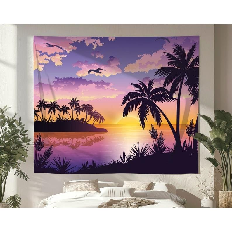 palm trees tapestry 75x100 чёрный