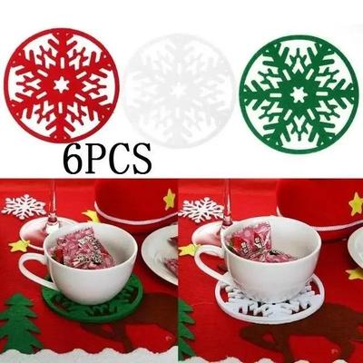 6 Stück/Los Tassenuntersetzer Frohe Weihnachten Dekorationen Schneeflocken Tassenuntersetzer Vliesstoff Dinnerparty Geschirr Tablett