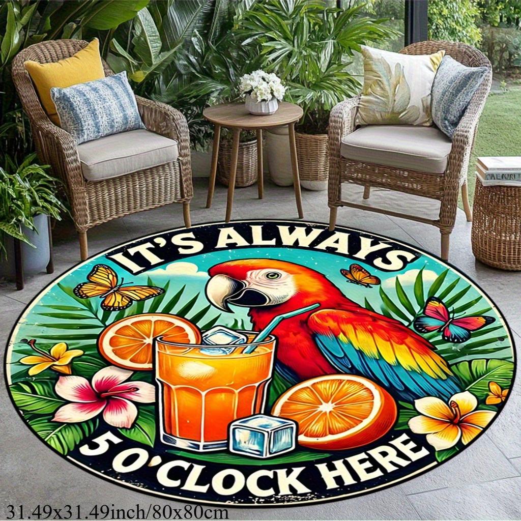 Tropical Parrot Cocktail Garden Rug 5 O Clock Here Outdoor Patio Mat Printed Flannel Material Summer Decor Beach Vibes Pool Side