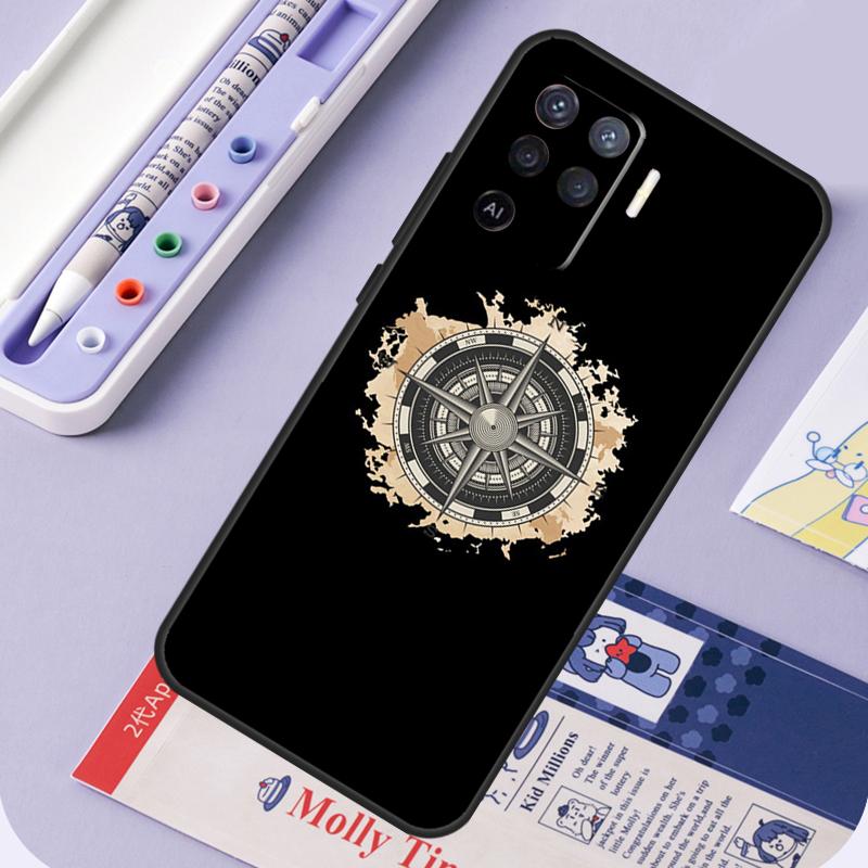 World Map Compass Nautical For Oppo A17 A18 A94 A74 A54 A15 A38 A58 A78 A98 A40 A60 A80 A16 A76 A96 A57 A77 A5 Pro Case