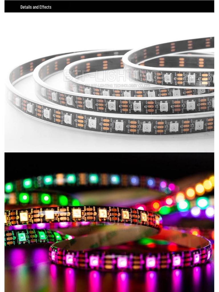 WS2812B Programmable Dreamcolor LED Strip: 5050 RGB SMD, Waterproof, Built-in IC, 5V