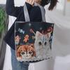 Embroidery Cute Cat Cloth Bag Canvas Animal Shoulder Bag Ethnic Style Handbag  Grocery Handbags