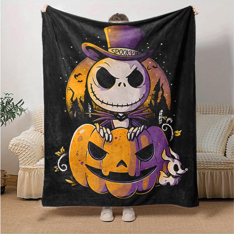 1Pc Halloween Pumpkin Jack Skellington Blanket Soft And Comfortable Casual Warm Camping Travel Christmas Halloween Gift M921440