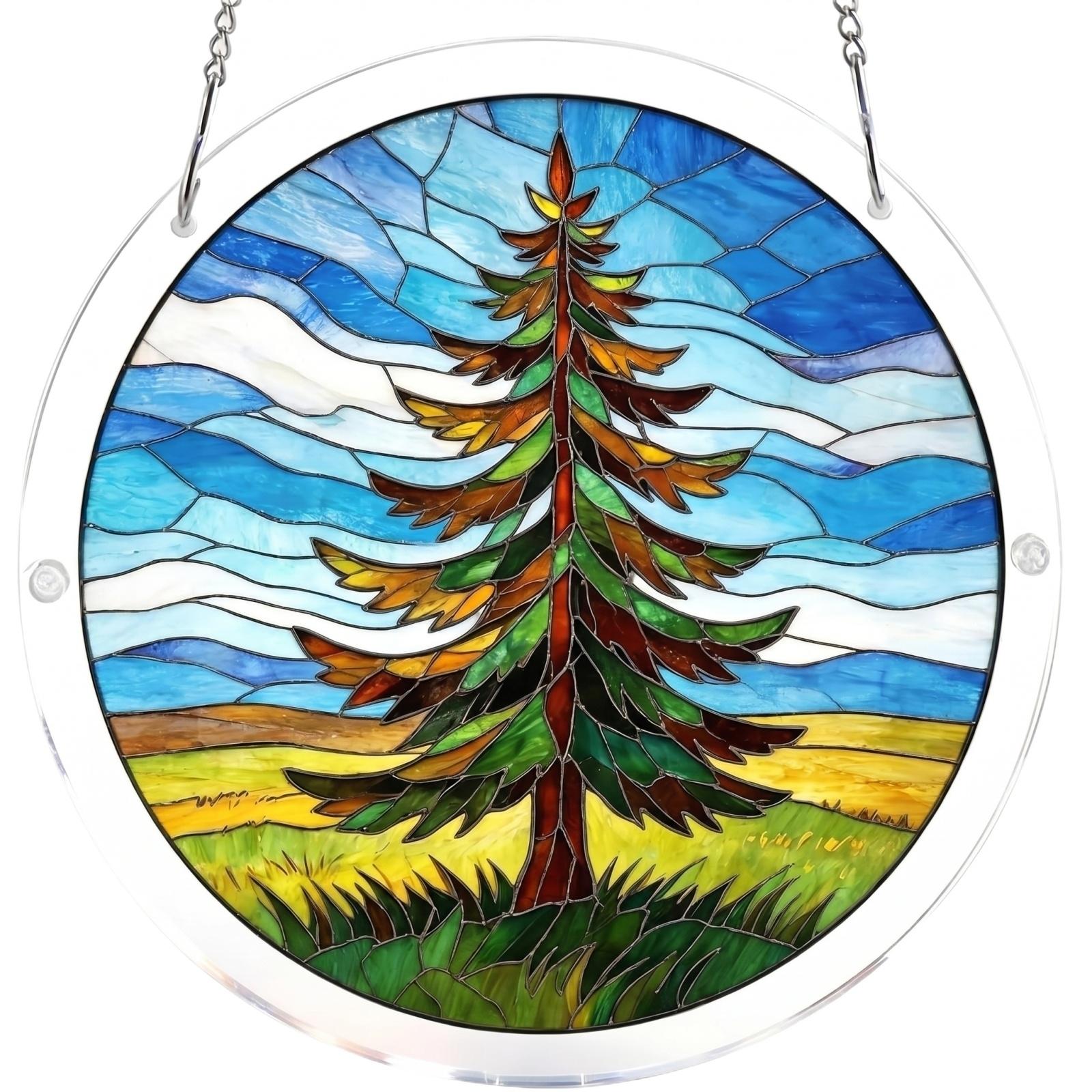 

Acrylic Puzzle Style Sun Catcher Window Hanging Decor with Tree Landscape Design for Indoor Outdoor Use One Size