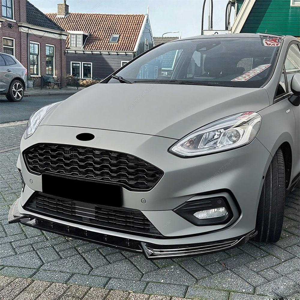 3Pcs Car Front Bumper Lip Spoiler Diffuser For Ford Fiesta MK8 ST ST-line 2017-2021 Pre-LCI ABS Gloss Black Bodykits Tuning