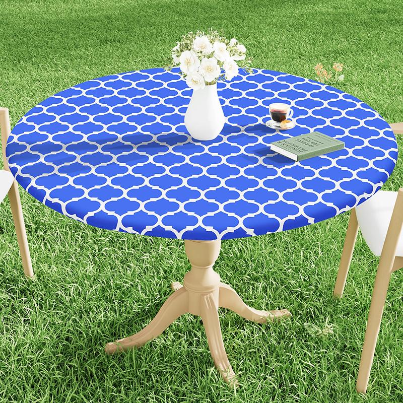 Homaxy New Round Tablecloth 1 PCS PEVA Material Wipeable Flannel Backed Vinyl Tablecloths Waterproof Elastic Fitted Table Covers