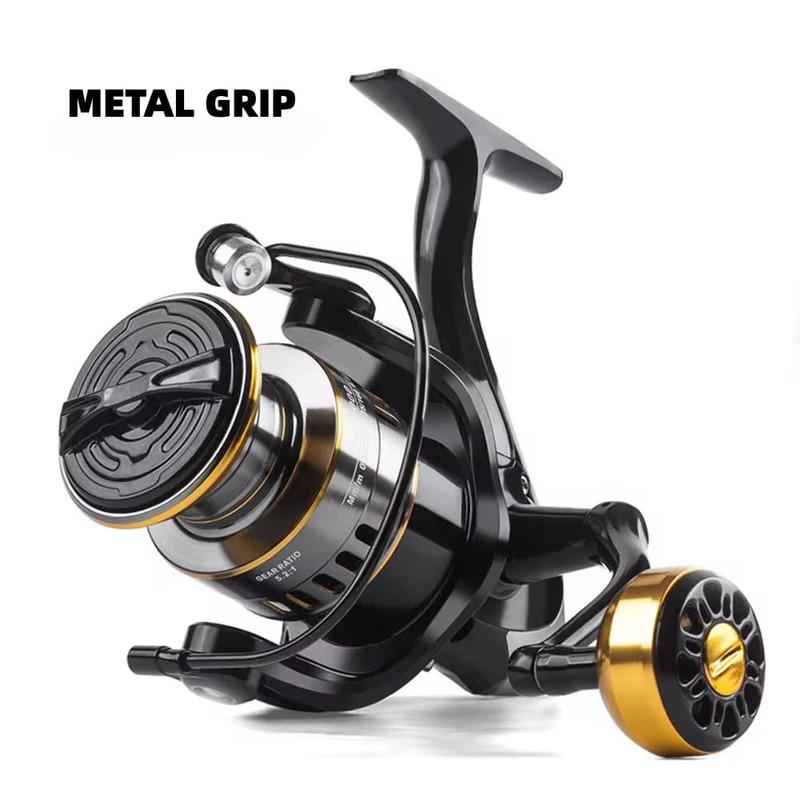 Durable Fishing Spinning Reel Metal Spool 5.2:1 Gear Ratio 12BB Ball Bearings No Play Interchangeable Left and Right Suitable for Saltwater Freshwater