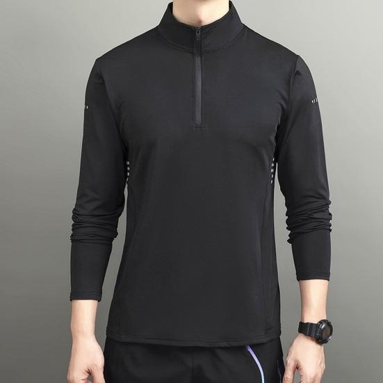 Men's Sports Shirts Stand Collar Half Zip Sweatshirt Solid Color Slim Fit Long