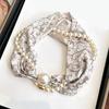 Yousheng Women Scarf Striped Print Imitation Pearl Magnetic Buckle Soft Smooth Texture Summer Scarf Versatile Thin Neckwear