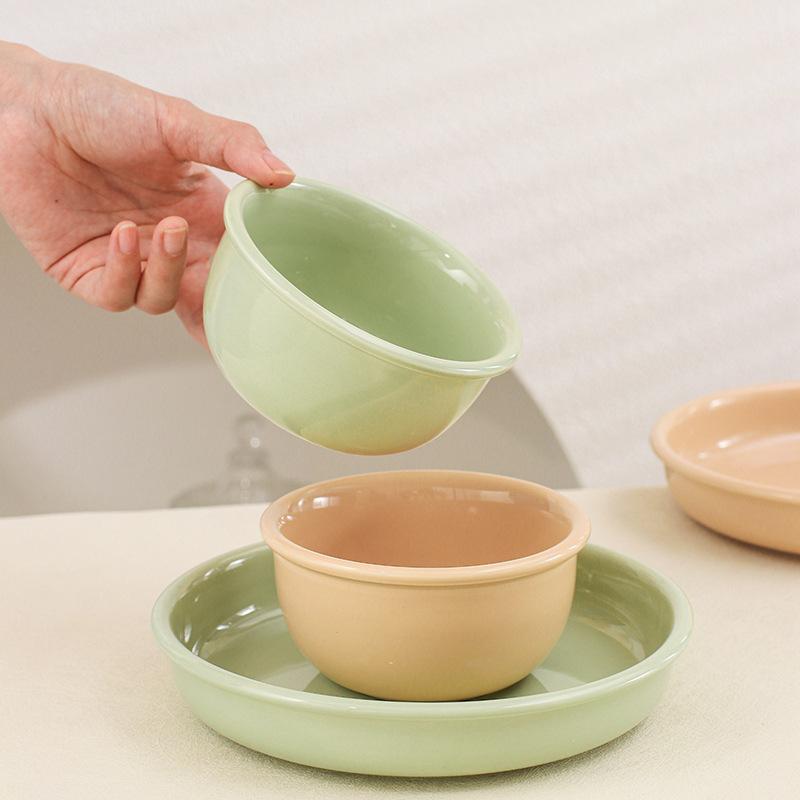 Creme-Stil Geschirrset, Reisschüssel, Tafelgeschirr, Keramik-Reisschüssel, Teller, Suppenschüssel, Nudelschüssel, Lebensmittelgeeignetes Weißes Porzellan Milchgrün