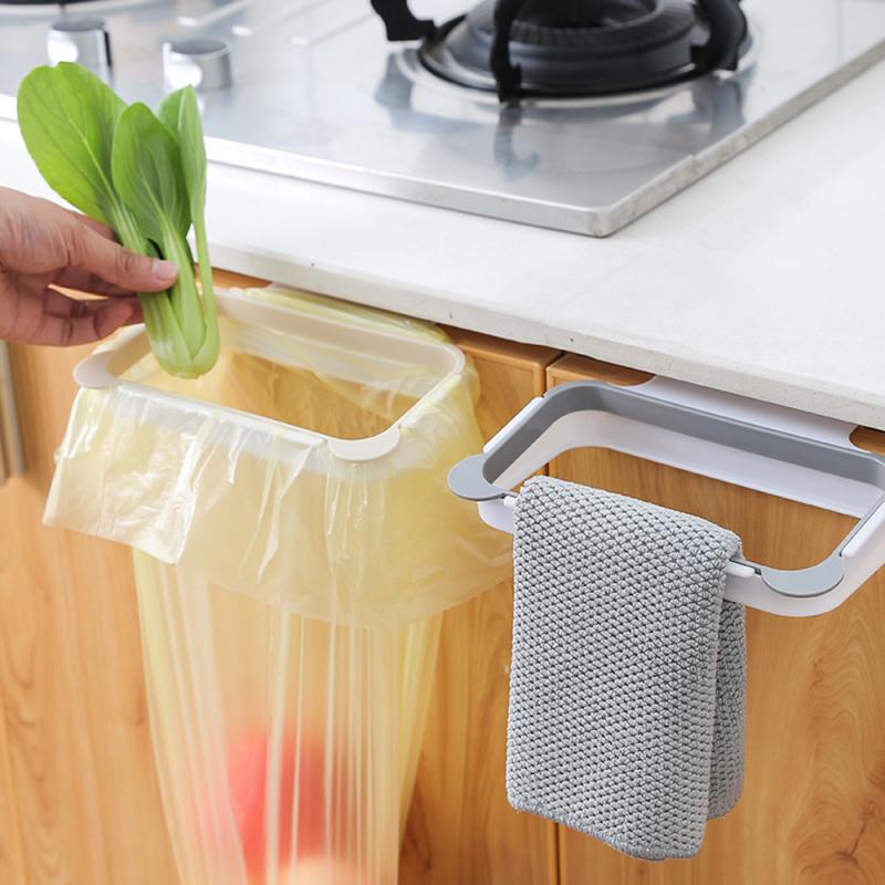 1 bolsa de basura para colgar en la puerta del armario de cocina, soporte portátil para bolsas de basura, accesorios de cocina