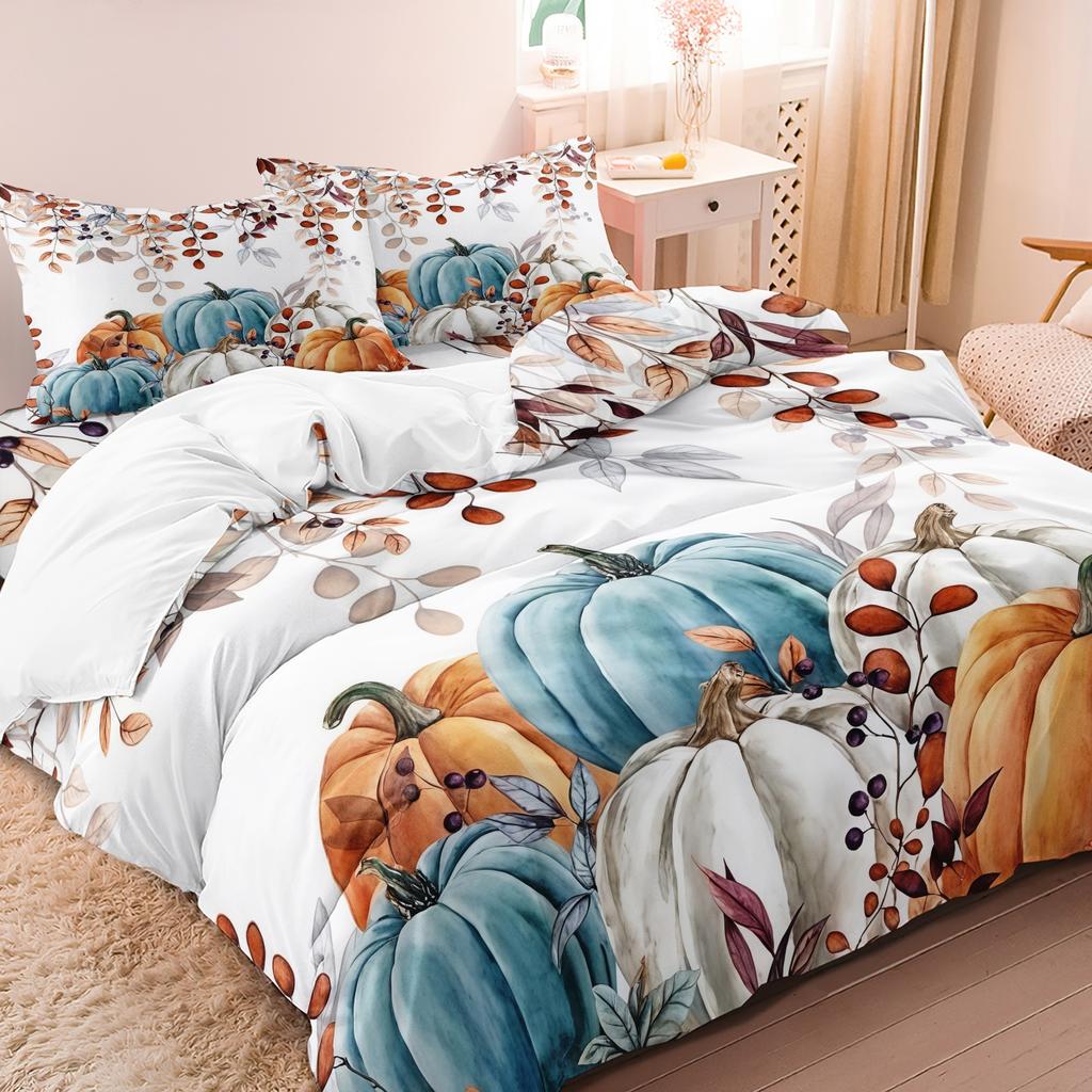 3-piece set watercolor style pumpkin print Duvet cover set Decorative Bedding SetChristmas giftPerfect Harvest Festival Gift