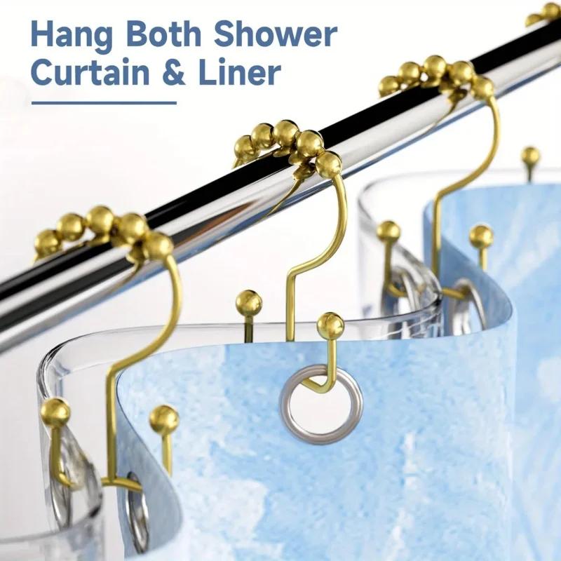 12 Pack Rust Proof Metal Shower Curtain Hooks Double Glide Curtain Rings for Bathroom Shower Rods
