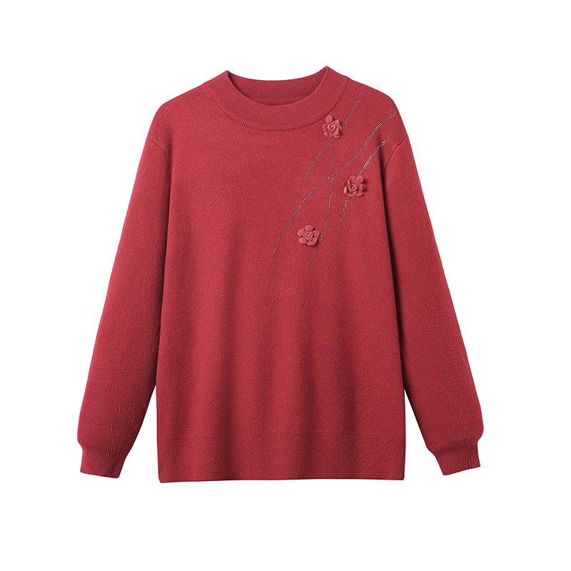 Knitted Fleece-Lined Sweater for Middle-Aged and Elderly Women - Plus Size, Autumn/Winter
