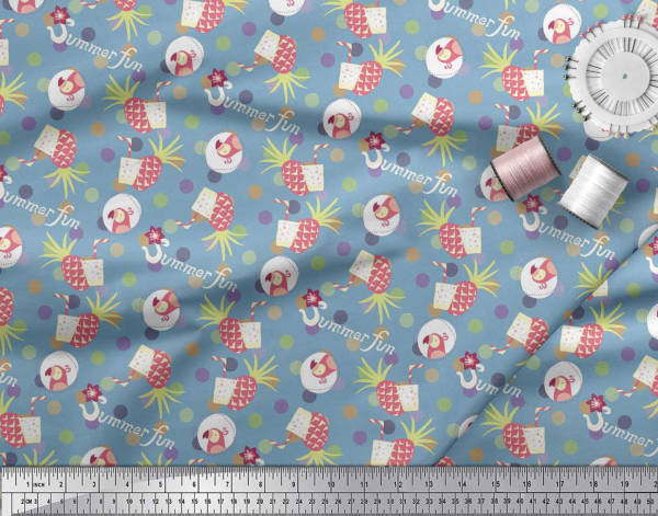 Soimoi Japan Crepe Satin Fabric Dot,Parrot & PineJuice Summer Designs Fabric Prints By Metre 42 Inch