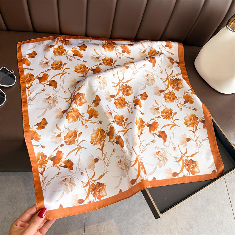 Art commuter style simulation silk printing silk scarf square scarf high-end shawl sunscreen neck small square scarf headscarf scarf