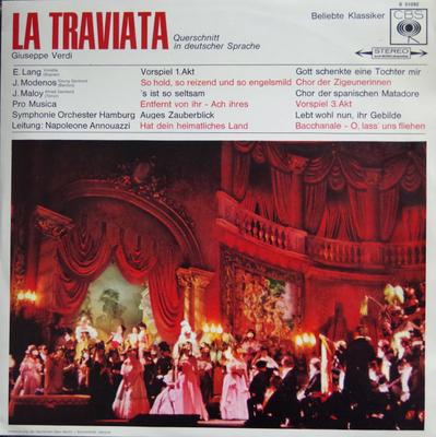 LP Plaat GIUSEPPE VERDI, EDITH LANG, JOHN MO - La Traviata (Dwarsdoorsnede In het Duits S51092 CBS Duitsland Klassiek Gebruikt