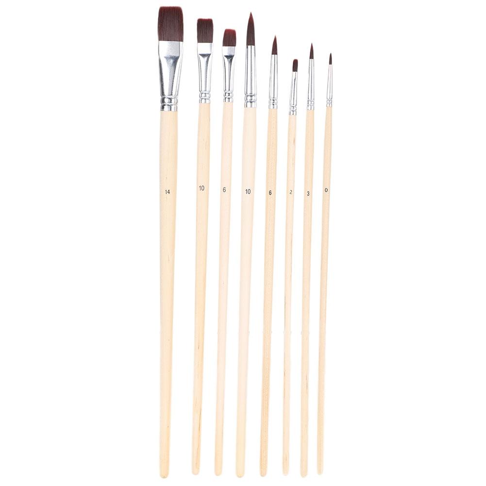 8Pcs Nylon Brush Set Flat Tip Watercolor Gouache Oil Acrylic Painting Tool Artist Brushes