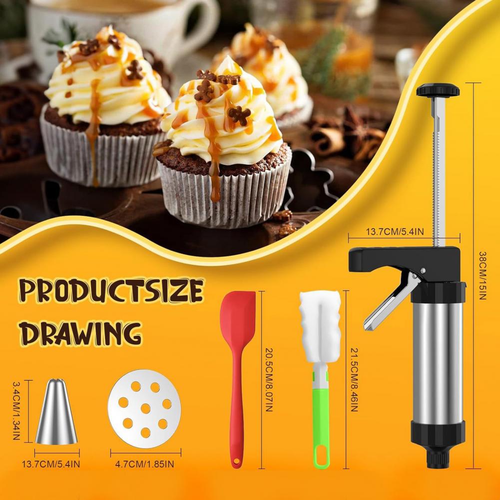 Food-grade Cookie Press Stainless Steel Cookie Press with Nozzles Biscuit Maker Dough Squeezer Cookie Decorating Kit for Diy