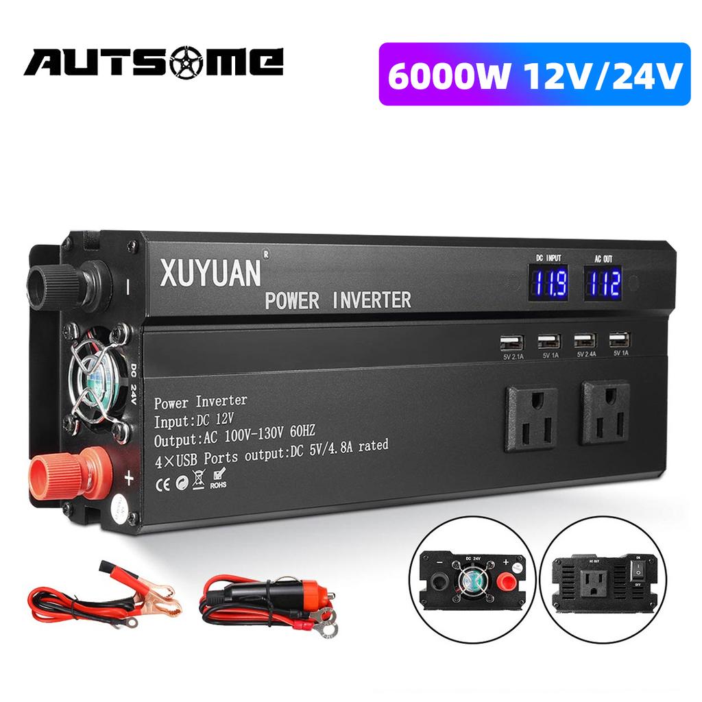 AUTSOME DC 12/24V to AC 110/220V Inverter MAX 6000W Watt Portable Car