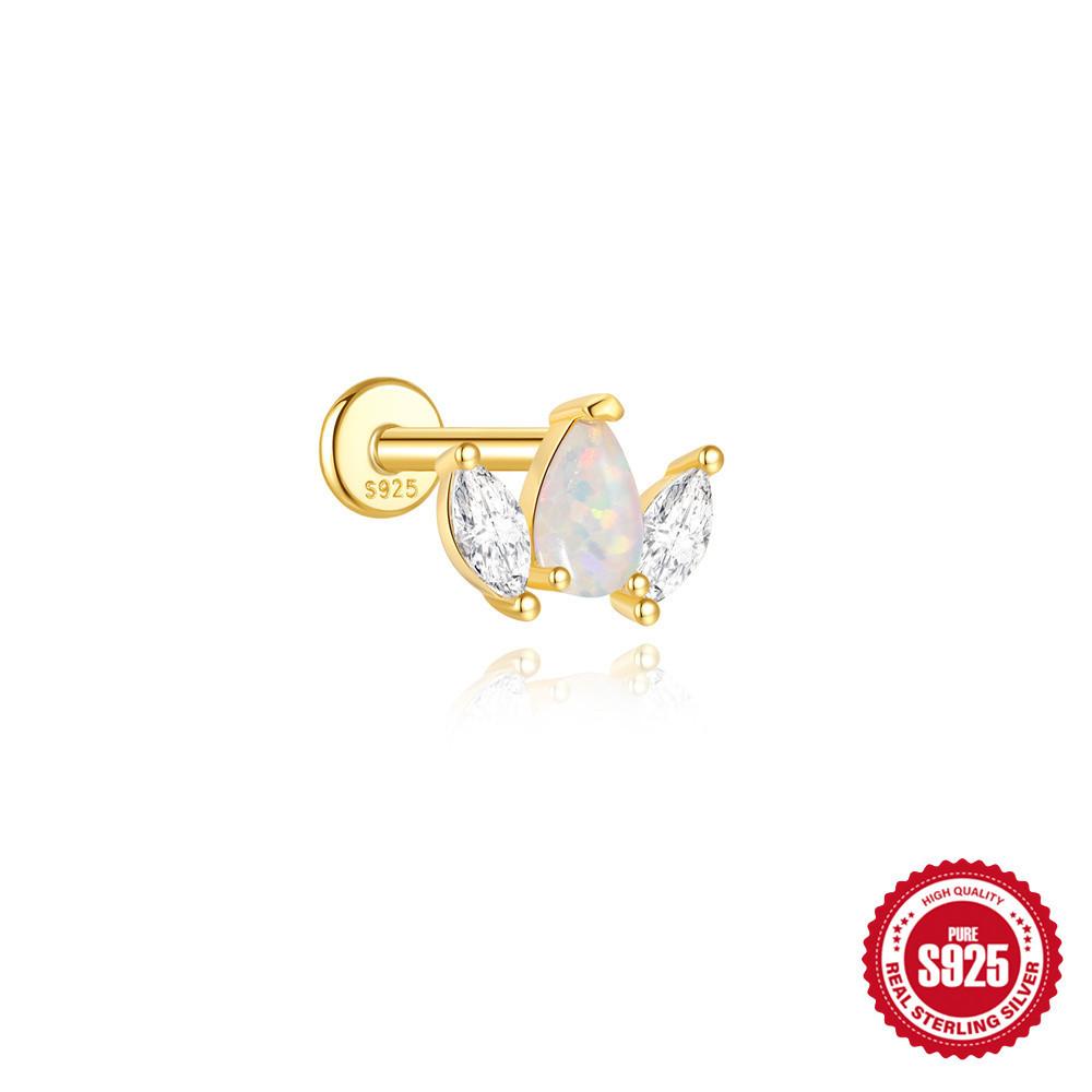 S925 Sterling Silver Fashion Water Drop Opal Horse Eye Flat Bottom Piercing Nails Women'S Universal Earbone Stud Earrings