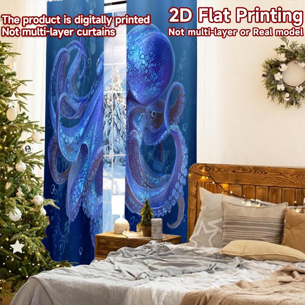 2 stk, 2D FLATTRYKK Gardiner (Uten stang) Dypvannsblekksprut Halloween-festival Kreative gardiner Trykk Lysfiltrerende