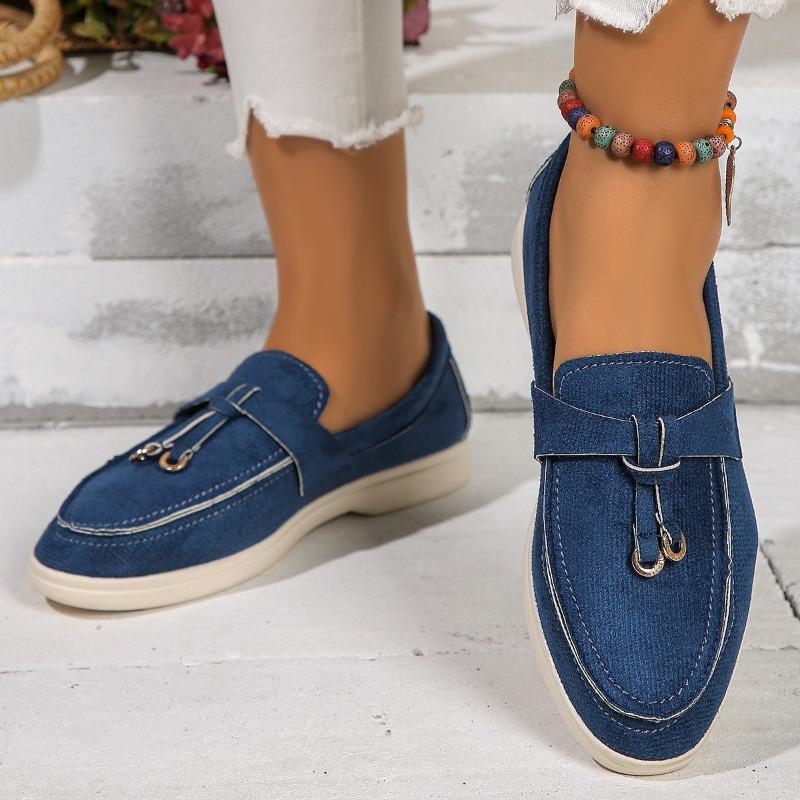 Women's Suede Flat Sole Large Size Low Top Single Shoes Women's Soft Sole Lightweight Solid Overfoot Shoes