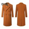 Men Windbreaker Suit Collar Long Sleeve Double-Breasted Thickened Woolen Coat Solid Color Pockets Design Mid-length Outwear
