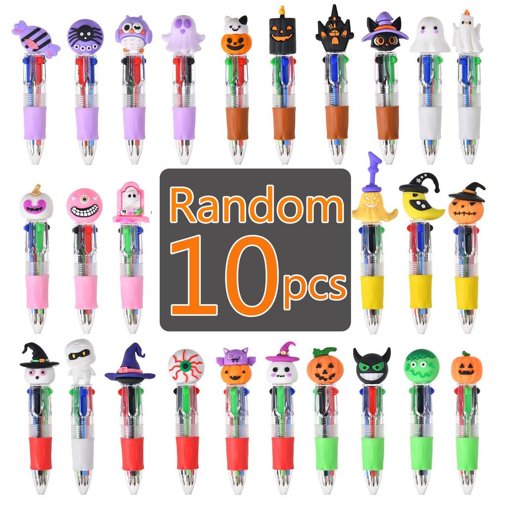 5/10 Stück Halloween Stifte Mini 4-in-1 Farben Einziehbar Bunter Kugelschreiber Kürbis Geist Fledermaus Schreibwaren Schulparty Geschenk