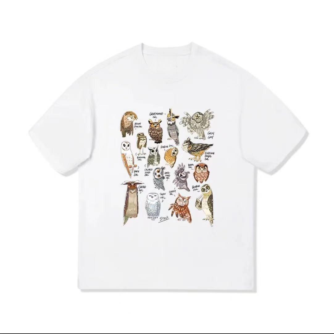 

2025 Autumn and Winter Fashionable and Comfortable Cotton T-shirt Cute Cartoon Owl Print Men s Women s Plus Size Couple T-shirt S