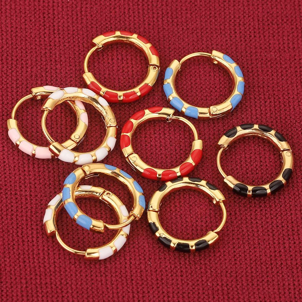 Runde Emaille-Ohrringe aus Edelstahl, vergoldete koreanische Ohrringe, Creolen, Ohrring für Damen, Metall, Luxusschmuck, Boho