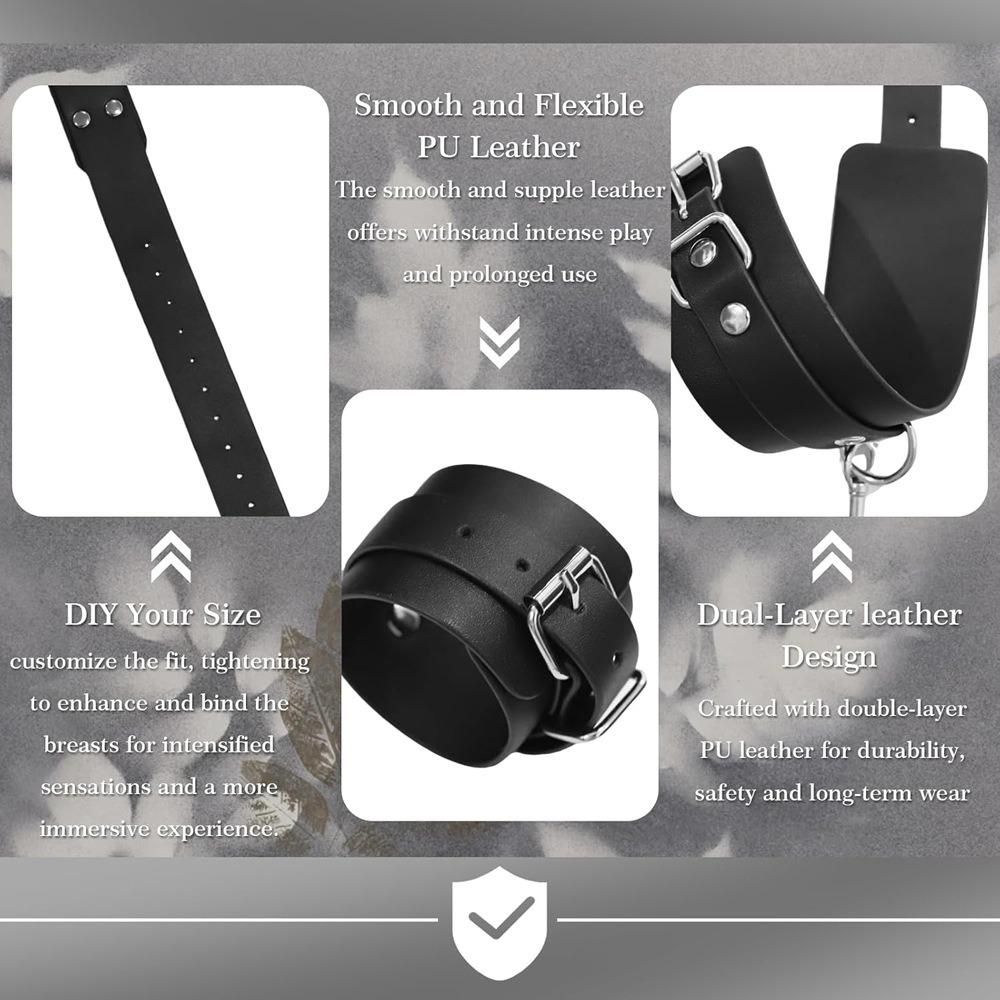 Leather Bondage Chest Harness with Handcuffs BDSM Restraint Lingerie Flirt Sex Toy